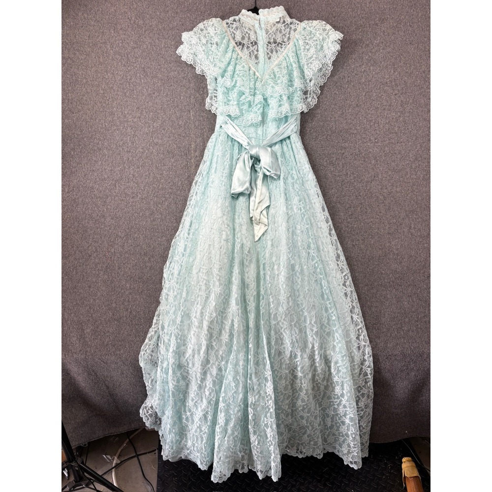 Vintage 70s Precious Moments Light Blue Lace Maxi Dress Prom Victorian 7/8 - Picture 3 of 7